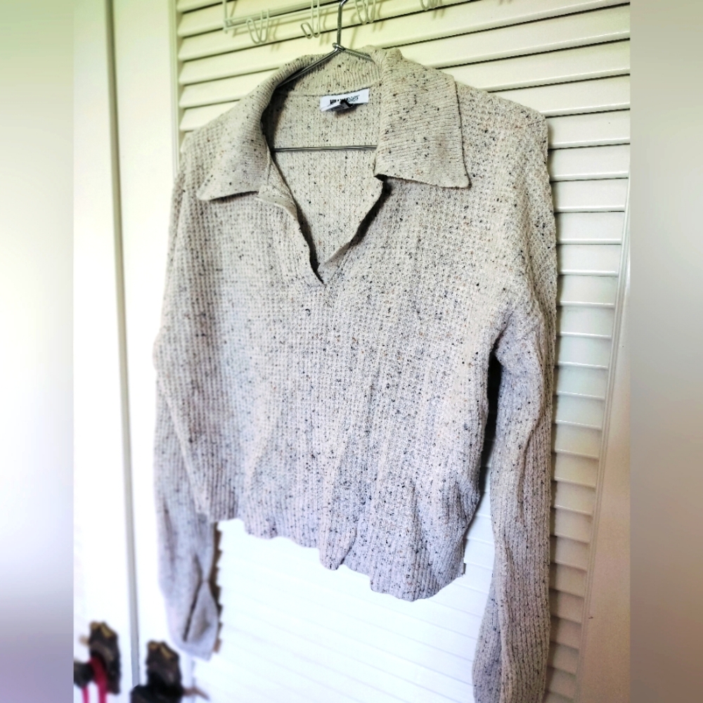William Rast Women's Cropped Long Sleeve Sweater Soft Cotton Nylon Blend Large